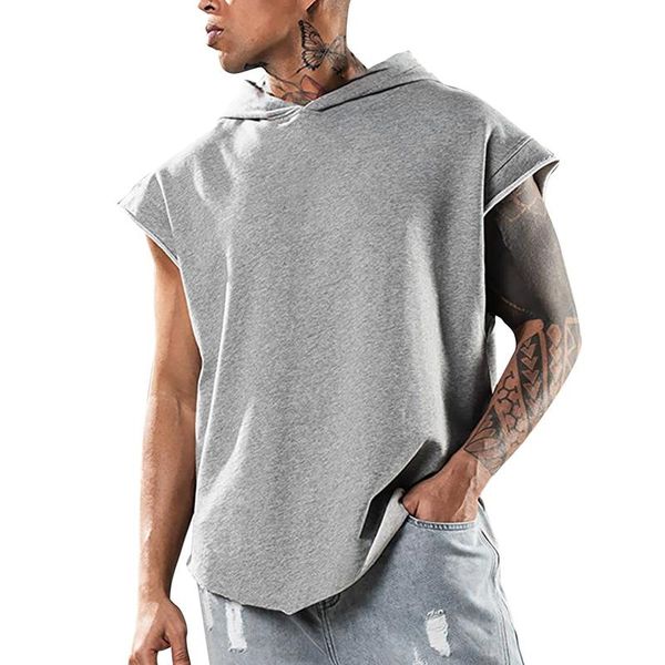 

men's t-shirts brand bodybuilding hooded vest men's workout clothes sleeveless loose muscle fashion casual sportswear, White;black