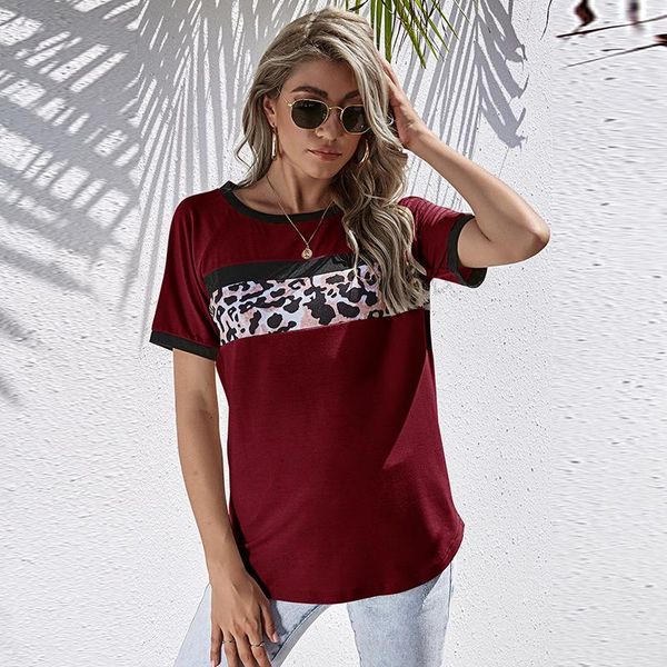 

women's t-shirt summer three color splicing solid casual short sleeve loose, White