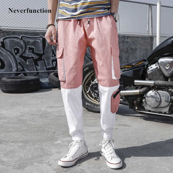 

men's pants pant streetwear men pink & white patchwork casual fashion hip hop elastic waist mens joggers tro n06k, Black