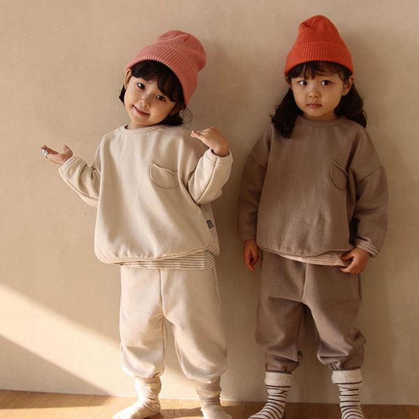 

casual baby boys girls pure color long sleeve t-shirt + pants children's clothing sets kids boy girl exercise suit clothes black friday, White