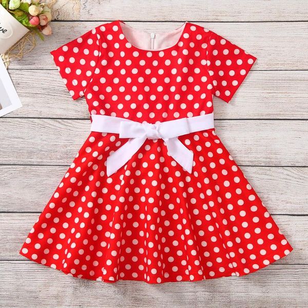 

girl's dresses vintage style children summer kids polka dot short sleeve princess dress for girls teens bow party #fs, Red;yellow