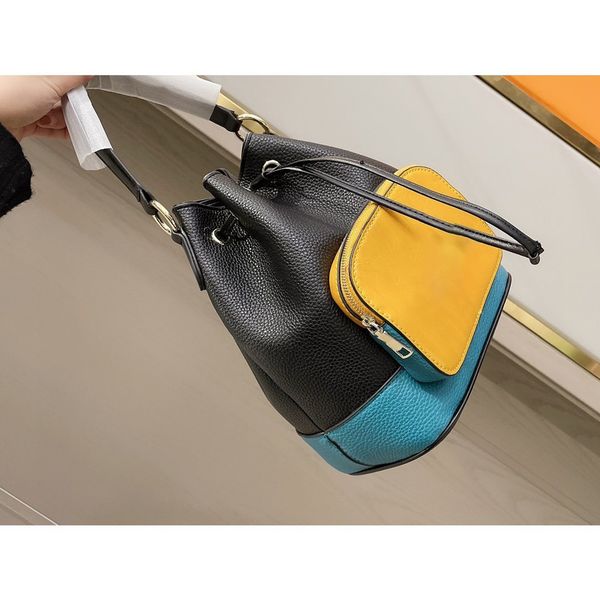 

e drawstring bucket bag fashion cow leather bucket bag portable one shoulder messenger small litchi pattern luxuryss designerss yw