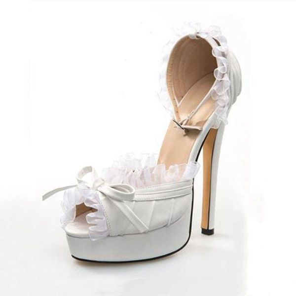

sandals mkkhou fashion women's white wedding shoes sweet lace edge fish mouth thick-soled super high heels, Black