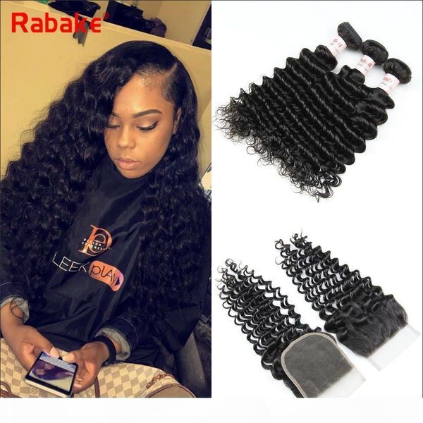 

10a brazilian remy deep wave human hair bundles with closure 4x4 lace closure peruvian indian malaysian cuticle aligned hair extensions, Black;brown