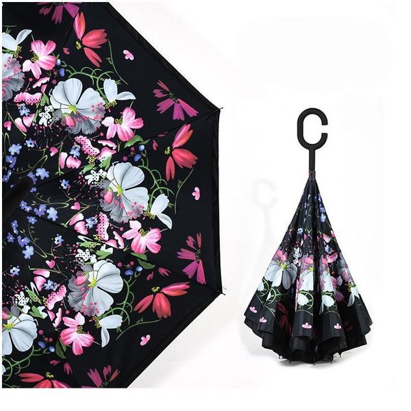 

c handle inverted windproof double layer rain umbrellas for women multifunction portable umbrella folding reverse qylzfo