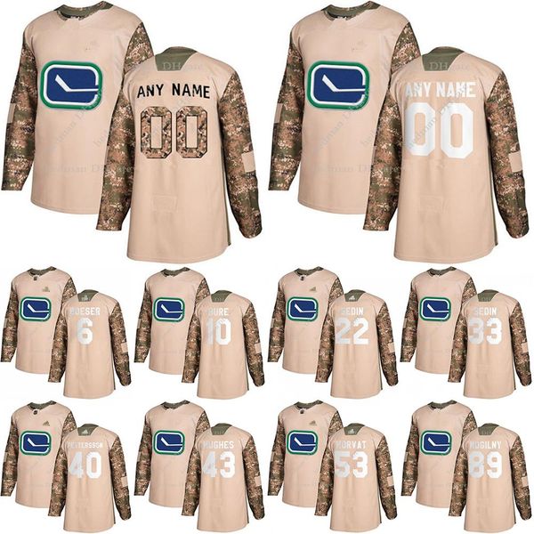 

vancouver canucks camo veterans day practice jerseys 40 elias pettersson 53 bo horvat 43 hughes customize any number any name hockey jersey, Black;red