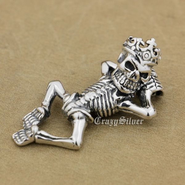 

925 sterling silver crawling skull crown on head mens biker pendant 9v006 jp