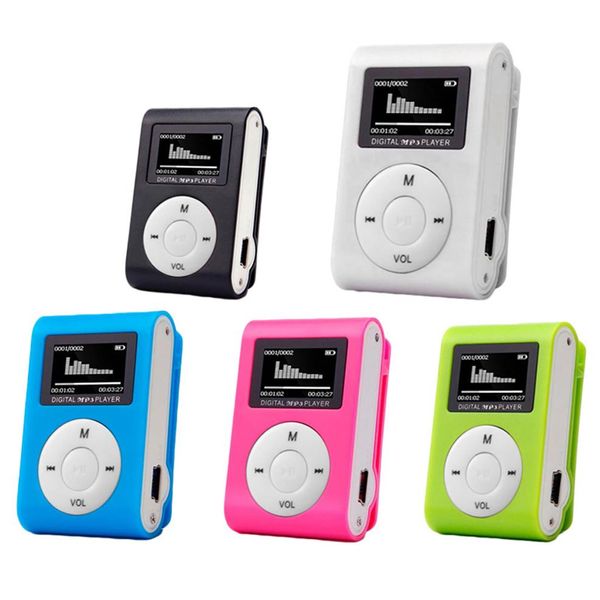 Lettore Mp3 Mini USB Clip in metallo Audio portatile Schermo LCD Supporto Micro SD Lettore di schede TF con cavo per cuffie in stock DHL a39