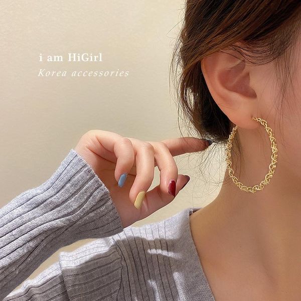 

hoop & huggie european and american retro 925 silver needle winding hollow out exaggerated fashion earrings net red face thin female, Golden;silver
