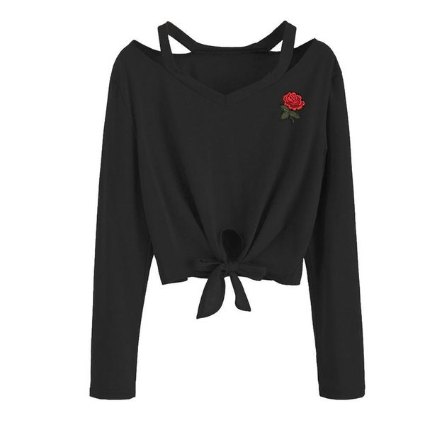 

2021 plus size ladies and blouses fashion women long sleeve sweatshirt rose print causal blouses mujer de moda, Black