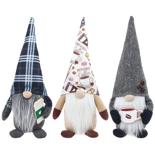 Decorazione natalizia Caffè Gnomo Plaid Svedese Tomte giocattolo senza volto Regalo Figurina scandinava Set di decorazioni per la casa in peluche nordico