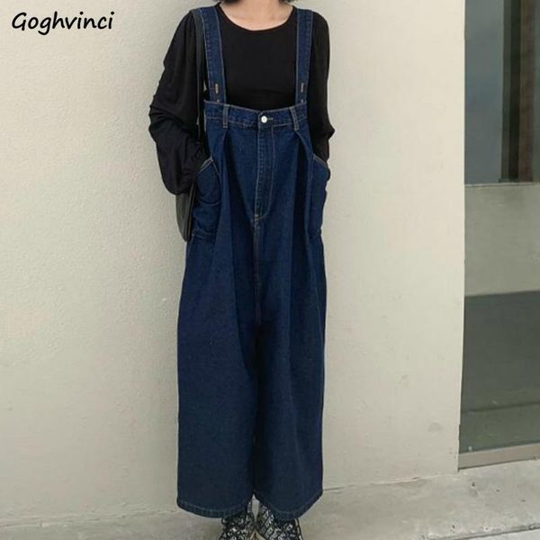 

gym clothing women jumpsuits frayed denim solid loose wide leg button high waist elastic korean style vintage retro female trouser all-match, White;black