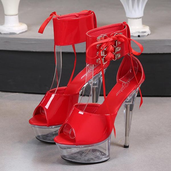 

sandals high-heeled platform transparent 13cm15cm thin crystal shoes plus size 34-43 rivet super, Black