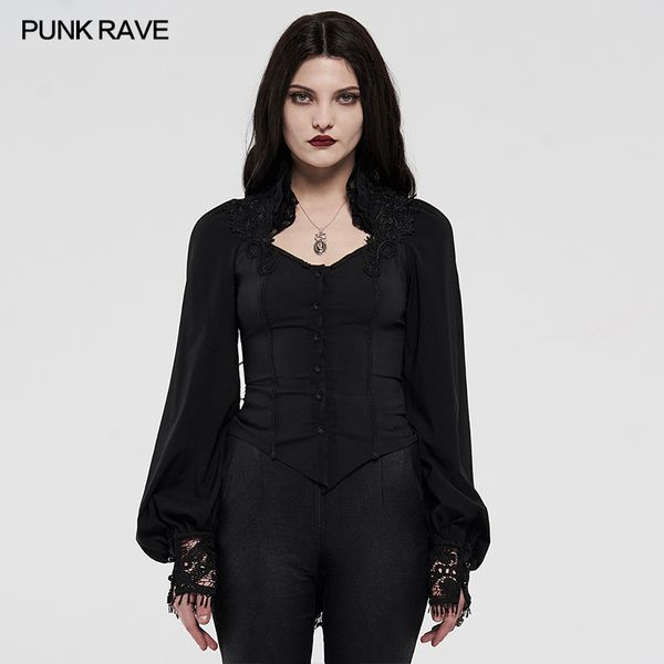 

punk rave women's gothic court blouse fashion vintage slim fit stretch woven hollow lace cuff party club women shirt 210225, White