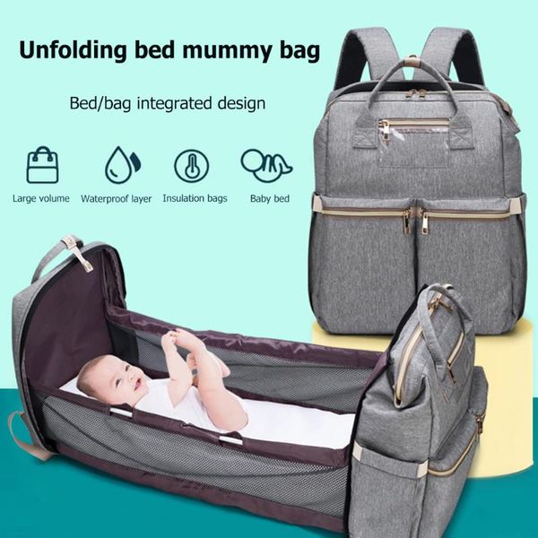 

diaper bags 2 in 1 multifunctional large-capacity outing baby bag portable folding crib mummy oxford backpack