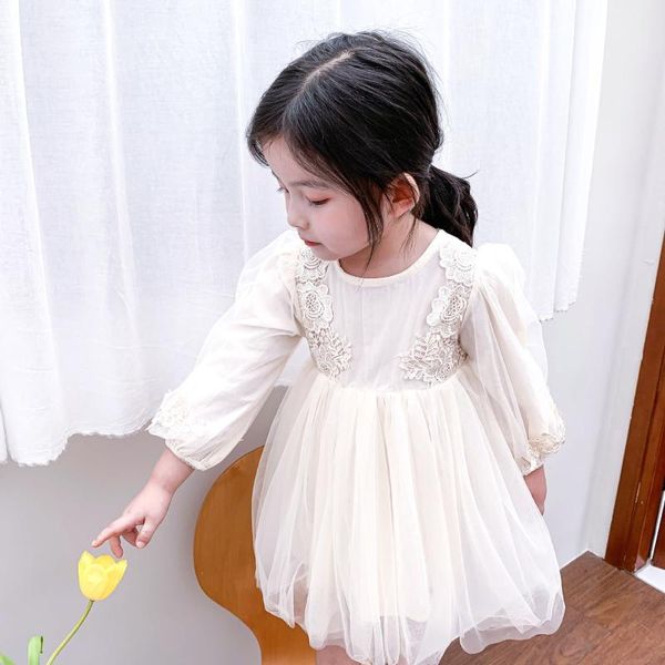 

girl's dresses lovely girls lace spring dress for children summer latern sleeve tulle princess costume clothing ins fashion outfit, Red;yellow