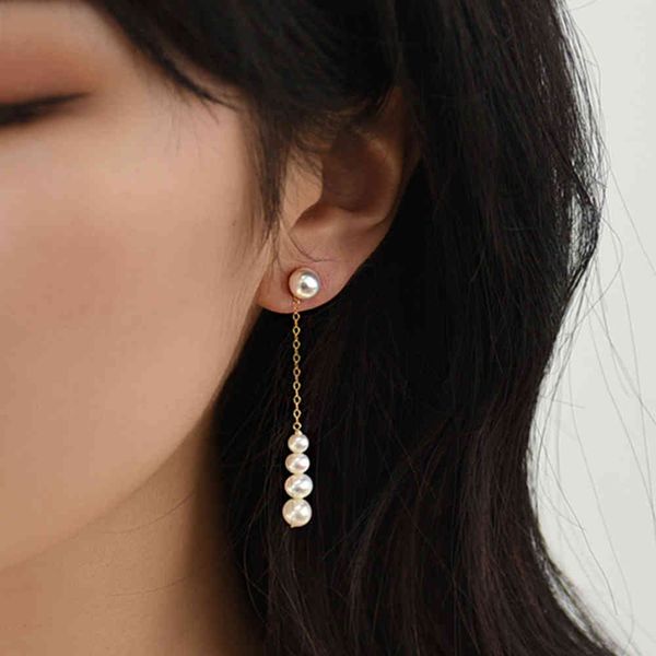 

lii ji 925 sterling silver drop natural freshwater long earrings genuine pearl jewelry mom lover gift, Golden