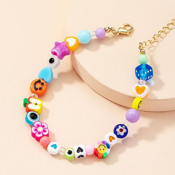 

charm bracelets 2021 retro fashion personality cute colorful fruit heart flower beaded crystal acrylic bracelet for women girls jewelry gift, Golden;silver