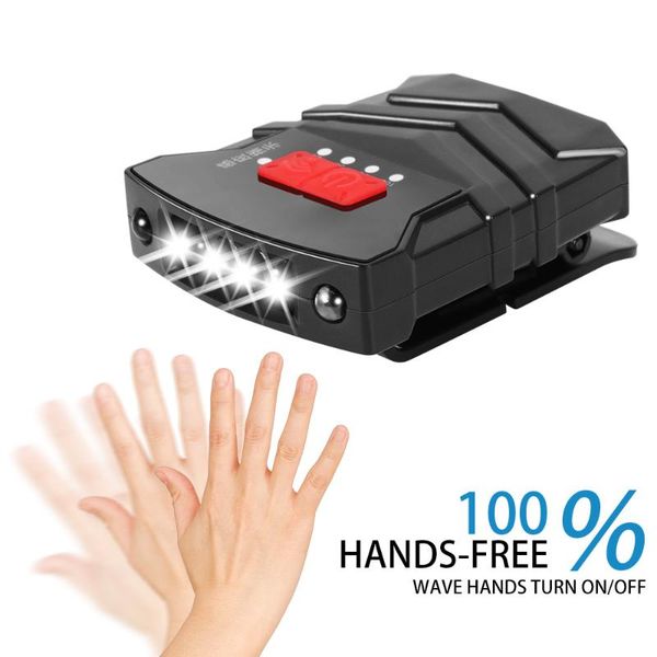 

led sensor headlamp portable usb rechargeable wave-sensing soft light super bright clip cap lamp outdoor night fishing