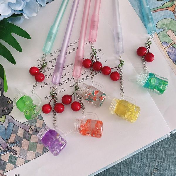 

gel pens 20pcs girl heart pendant pen student signature cherry juice cup black ink