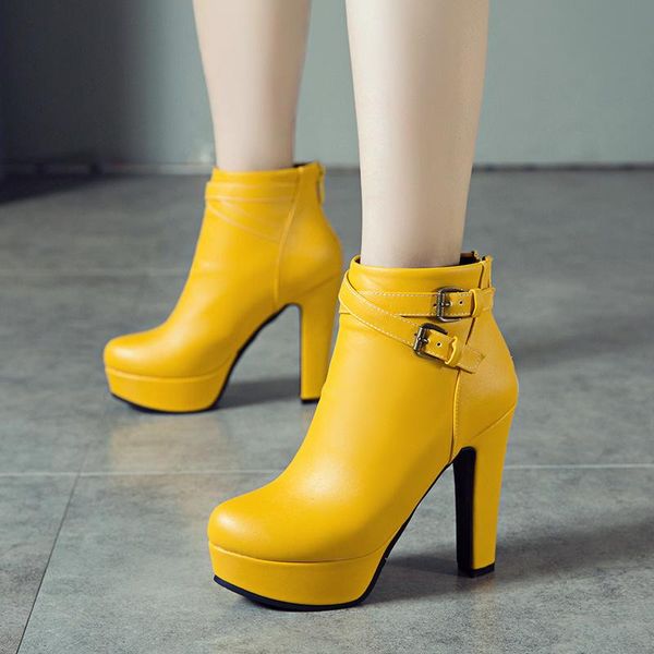 

boots fashion short women platform ankle for high heels black red yellow white ladies shoes large size 48