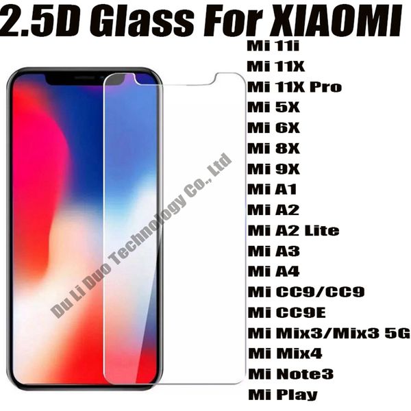 2.5D 0.33mm Закаленное стекло экрана экрана телефона защитник для Xiaomi Mi 11i 11x Pro 5x 6x 8x 9x A1 A2 Lite A3 A4 CC9 CC9E Mix3 Mix4 Note3 Play