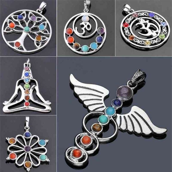 

crystal seven chakras religious pendant alloy inlaid jewelry, Black