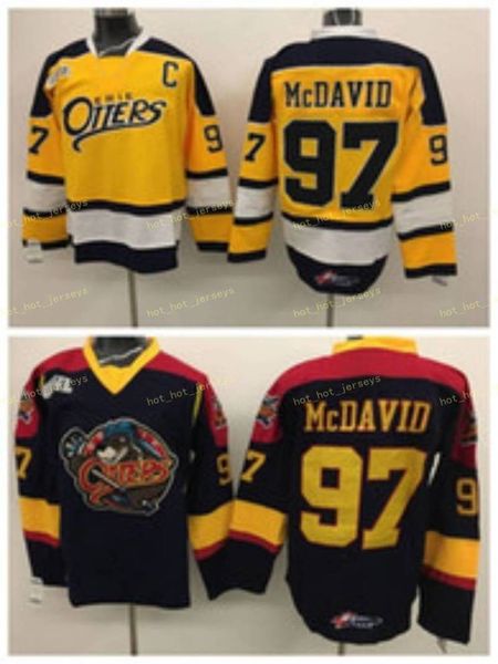 

nwt erie otters 97 connor mcdavid college jerseys edmonton ohl with coa throwback connor mcdavid ice hockey jerseys men color black yellow, Black;red