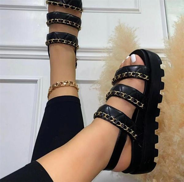 

sandals big size 36-43 brand women's platform summer fashion chain wedges heels women casual party lady shoes woman, Black