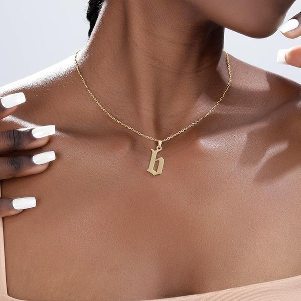 

pendant necklaces gold initial letter for mom child sister gift stainless steel old english lowercase alphabet necklace 2021, Silver