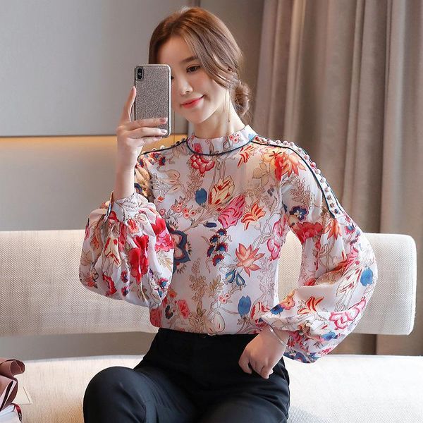

women's blouses & shirts chiffon 2021 spring dress floral plain silk shirt casual loose, White