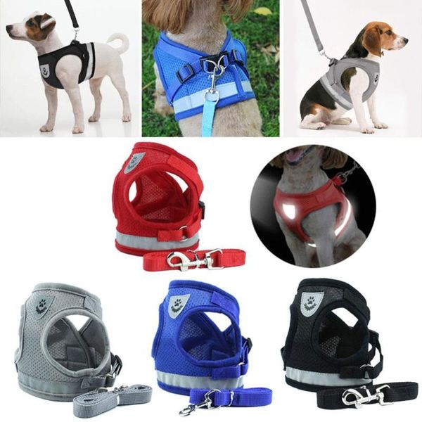 

dog collars & leashes cat harness and leash pets adjustable reflective vest kitten puppy jacket walking lead polyester mesh pet clothes