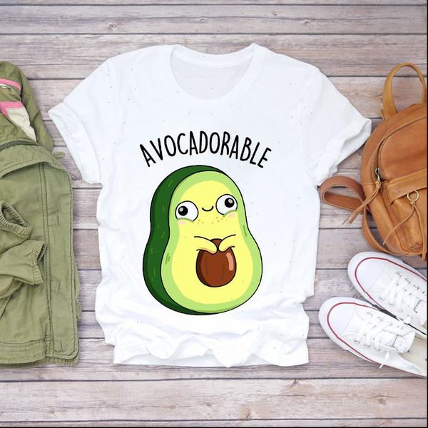 

women cartoon avocado cute short sleeve 90s fashion print lady t shirts womens graphic t shirt ladies female tee t shirt, White