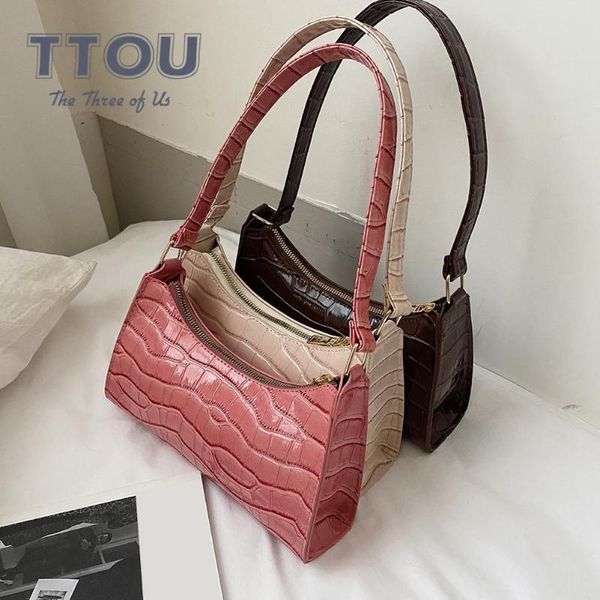 

evening bags 2021 fashion crocodile pattern shopping bag casual lady underarm handbag mini pu leather shoulder female solid color