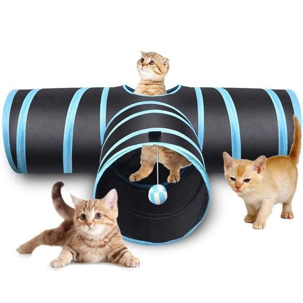 

cat toys indoor 3-way 3 holes collapsible tunnel tube kitty bored pet peek hole toy puppy kitten