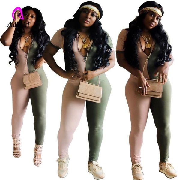 

women's jumpsuits & rompers tracksuit women summer fitness jogging jumpsuit zipper front short sleeve casual skinny 2021 work out overa, Black;white