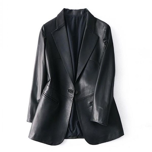 

women's leather & faux loose pu blazers women jacket coat brown jackets outerwear ladies coats female suit, Black