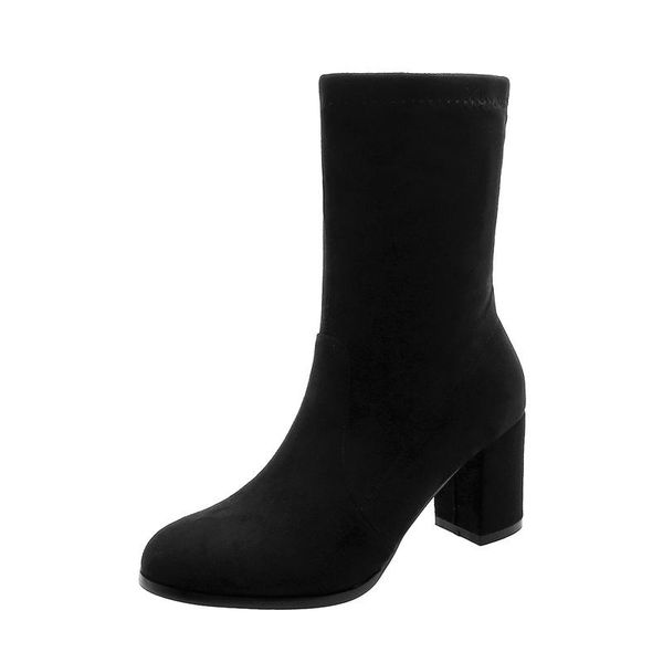 

boots autumn and winter women's comfortable slip-on round toe ankle thick high heels simple sweet wild 4 color, Black
