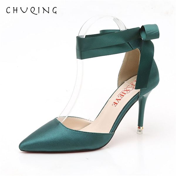 

chuqing 2019 summer new versatile pointed high heel hollow single shoes banquet wedding women's high heels, Black
