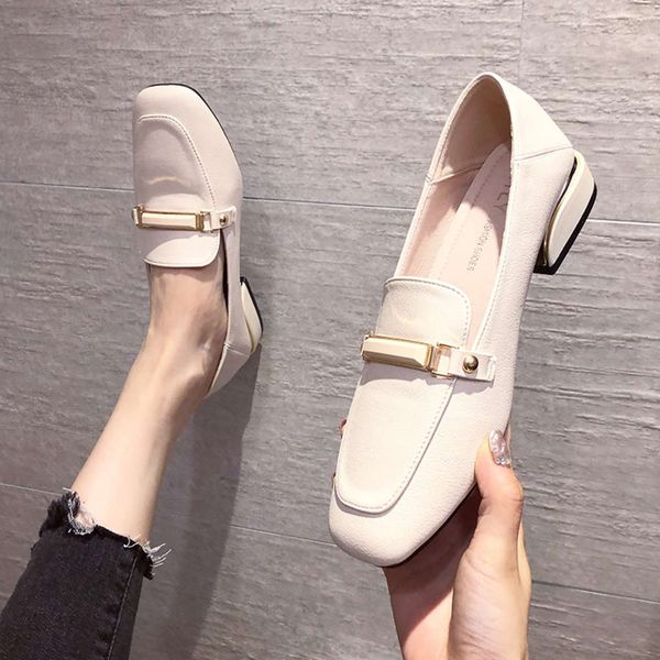 

single shoe female korean fashion thick heel high fengdoudou shallow mouth work 7-6, Black