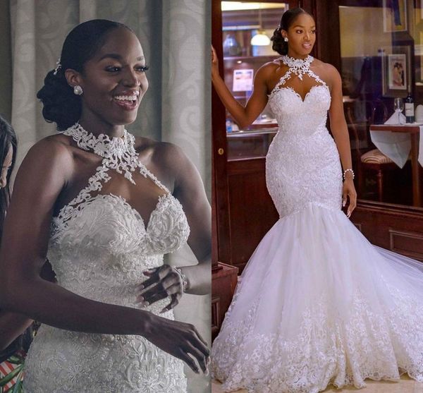 

2021 new arabic vintage lace beaded wedding es with 1m train sheer neck mermaid african bridal gowns vestidos de mairee kfy4, White