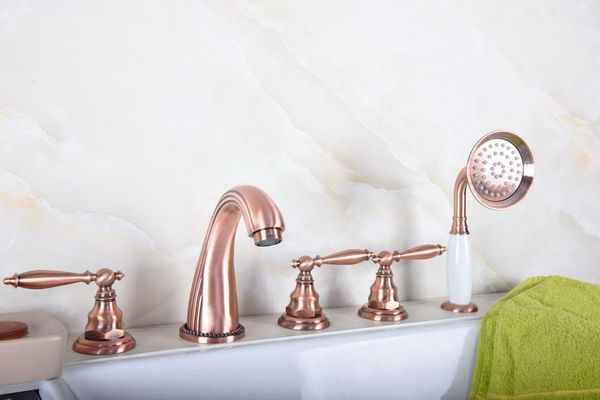 

bathroom sink faucets antique red copper brass widespread 5 hole roman tub bath faucet with telephone style hand held shower head atf184