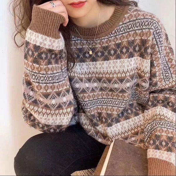 

new hong kong style retro sweater schoolgirl korean loose winter lazy wind plus size sweater tide, White;black