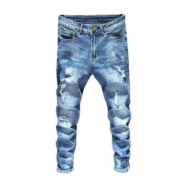

men's jeans slim straight-leg frayed leisure high quality, Blue
