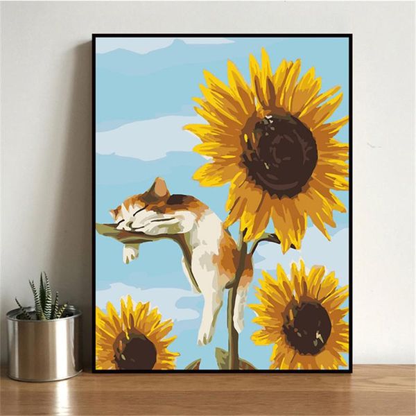

paintings cat and flower diy painting by numbers kits coloring unique gift home wall art decor 40x50 artwork