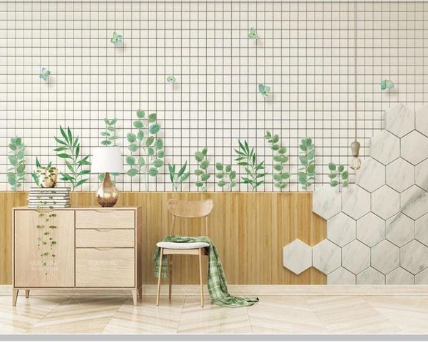 Wallpapers Papel de Parede Modern White mosaico deixa fresco 3d papel de parede Mural, sala de estar quarto de tv wall banheiro papéis home decor