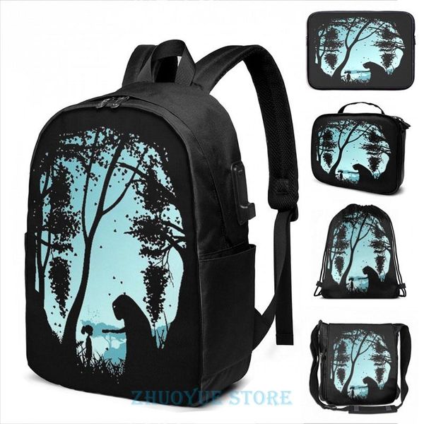 

backpack funny graphic print totoro usb charge men school bags women bag travel laptop
