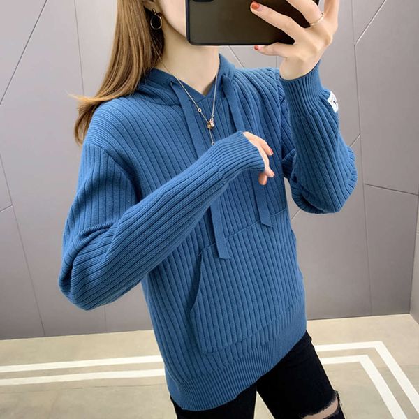 

hooded sweater women's loose fit, korean version for outer wear, winter thickened, 2021 new knitted base coat, versatile in autumn and, White;black