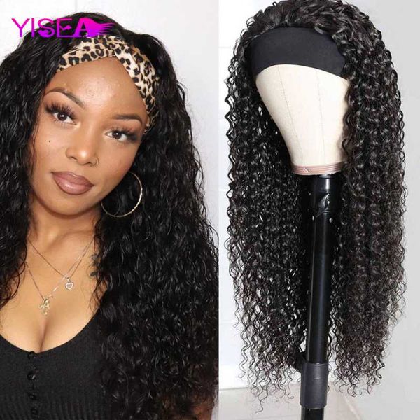 

hair bulks yisea curly headband human 8-28 in glueless scarf water wave with, Black