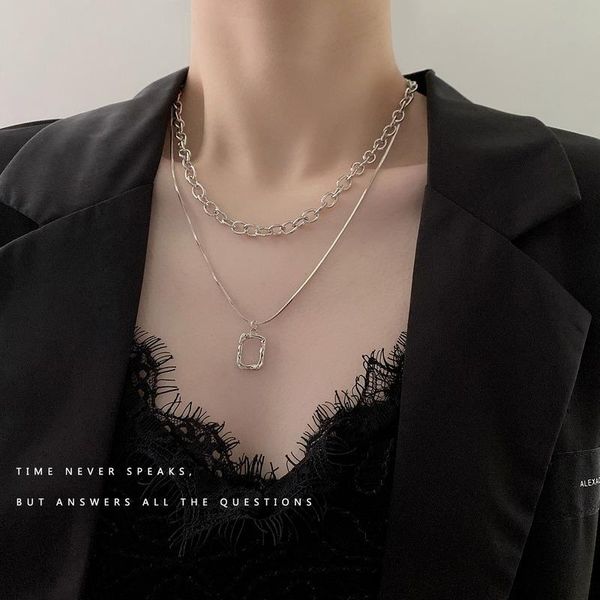 

pendant necklaces necklace women geometric woman chain girls jewelry multilayer silver color trendy metal collier